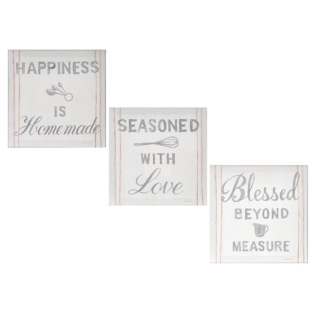 NEW Kitchen Canvas Art Happiness Love Blessed 8” x 8” Set of 3